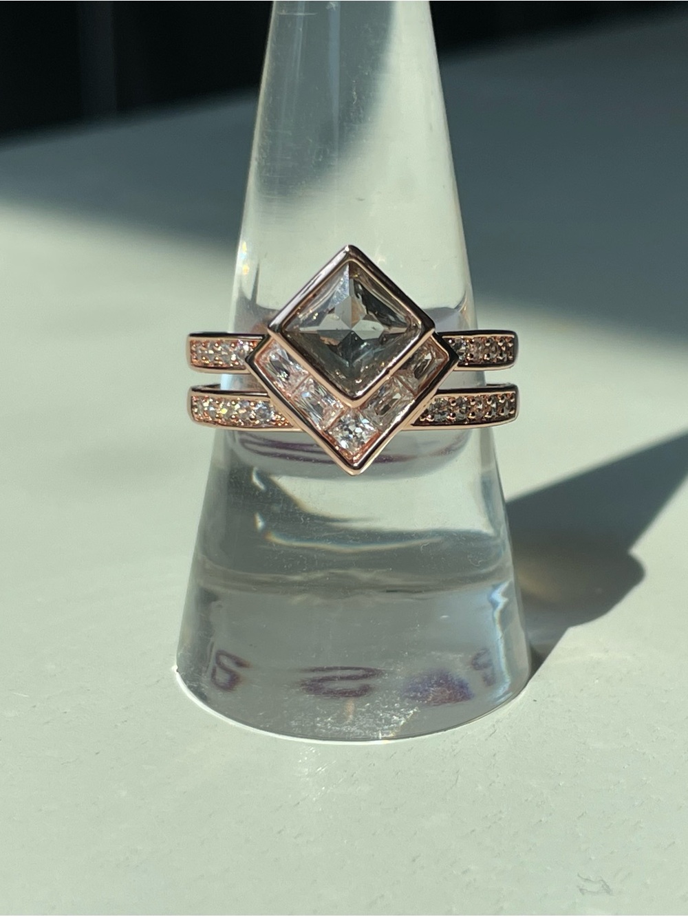 Rose Gold Square-Cut CZ Stackable Ring Set